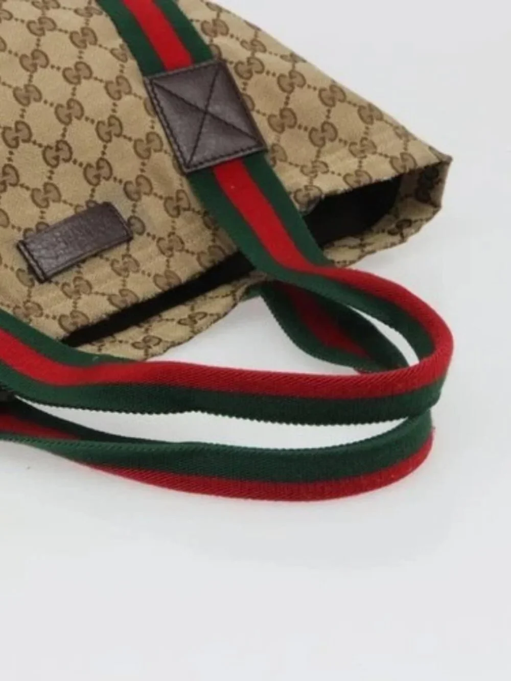 GUCCI GG Canvas Web Sherry Line Tote Bag Beige 189669 Auth mr2577A